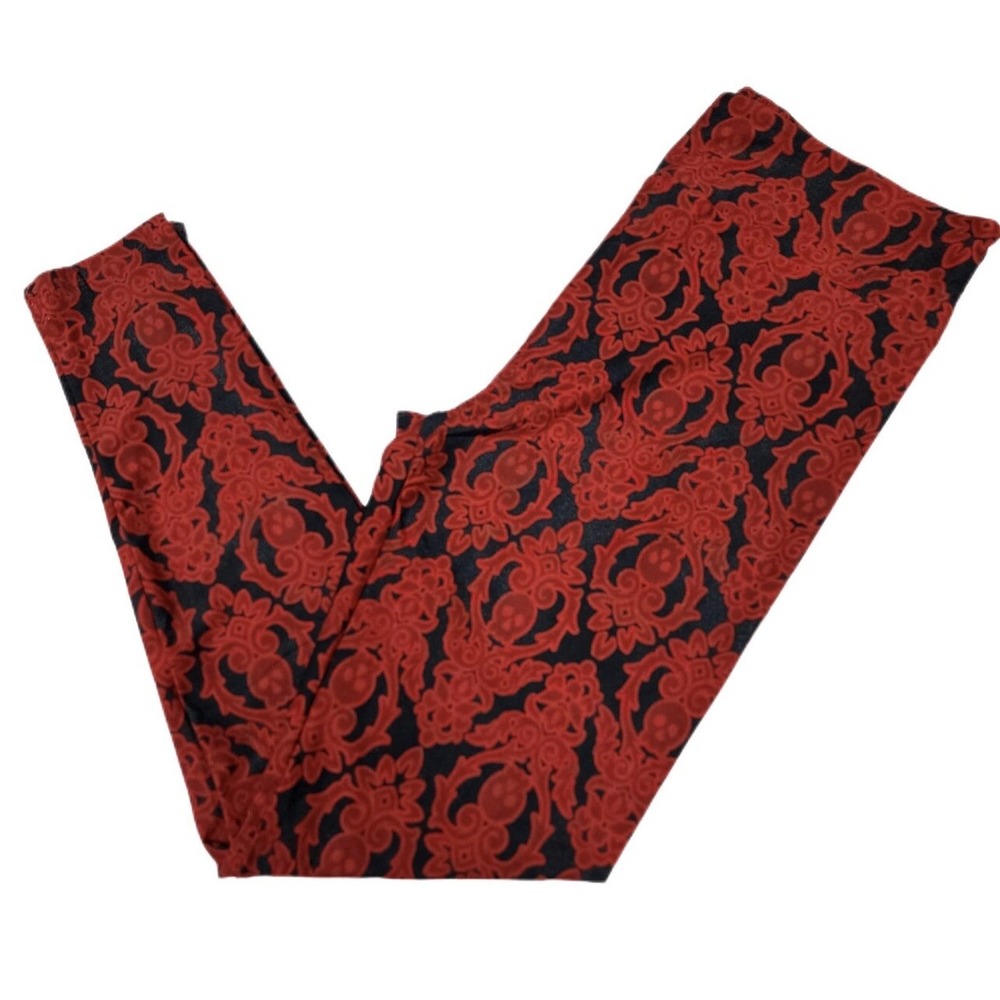 Tc LuLaRoe Halloween Leggings Red Skull On Gray Fits 12/18